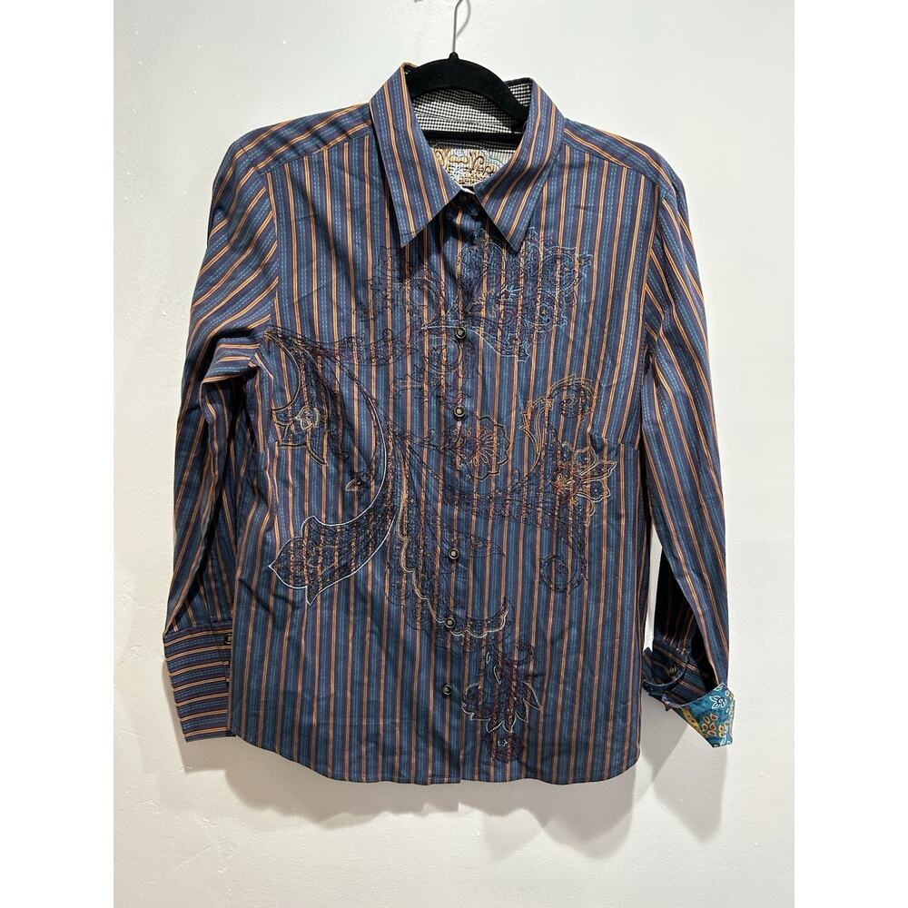 robert graham shirt large long sleeve Embroidered Unique Cuff Pattern